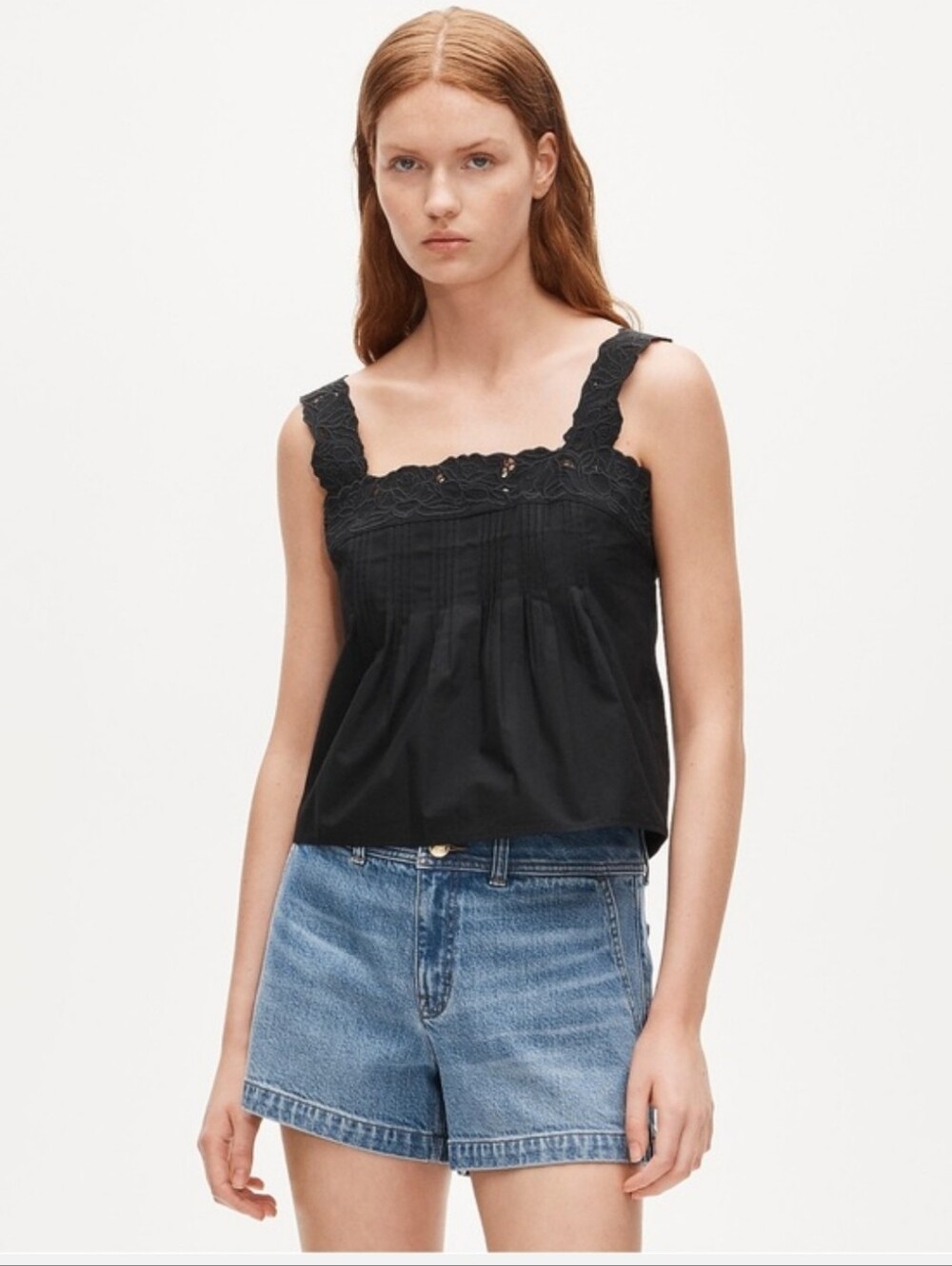 NWT J.Crew swingy lace top features a square neckline and delicate embroidery